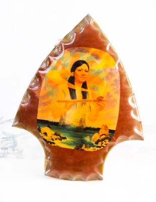 Vintage Arrowhead-Shaped Spiritual Wall Art | Woman with Flute Plaque
