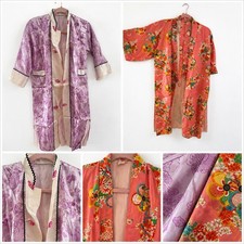 Vintage Silk Kimono Robe Set   2 Unique Pieces   Floral  Embroidered