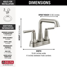 Delta 2536-SSMPU-DST Centerset Faucet 4" SS 1.2 GPM 2 Handle Lever Connection