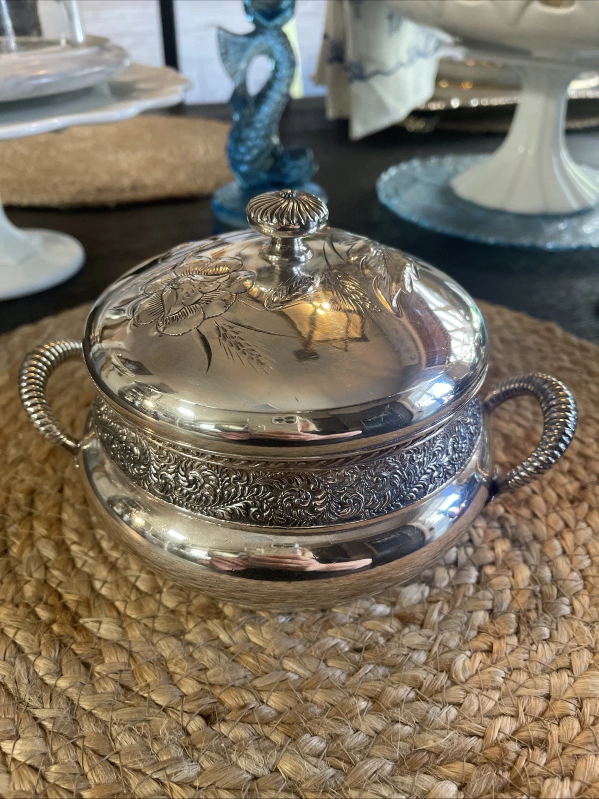 Vintage Silverplate Covered Butter Dish With Handles Ornate Design
Opens in a new window or tab