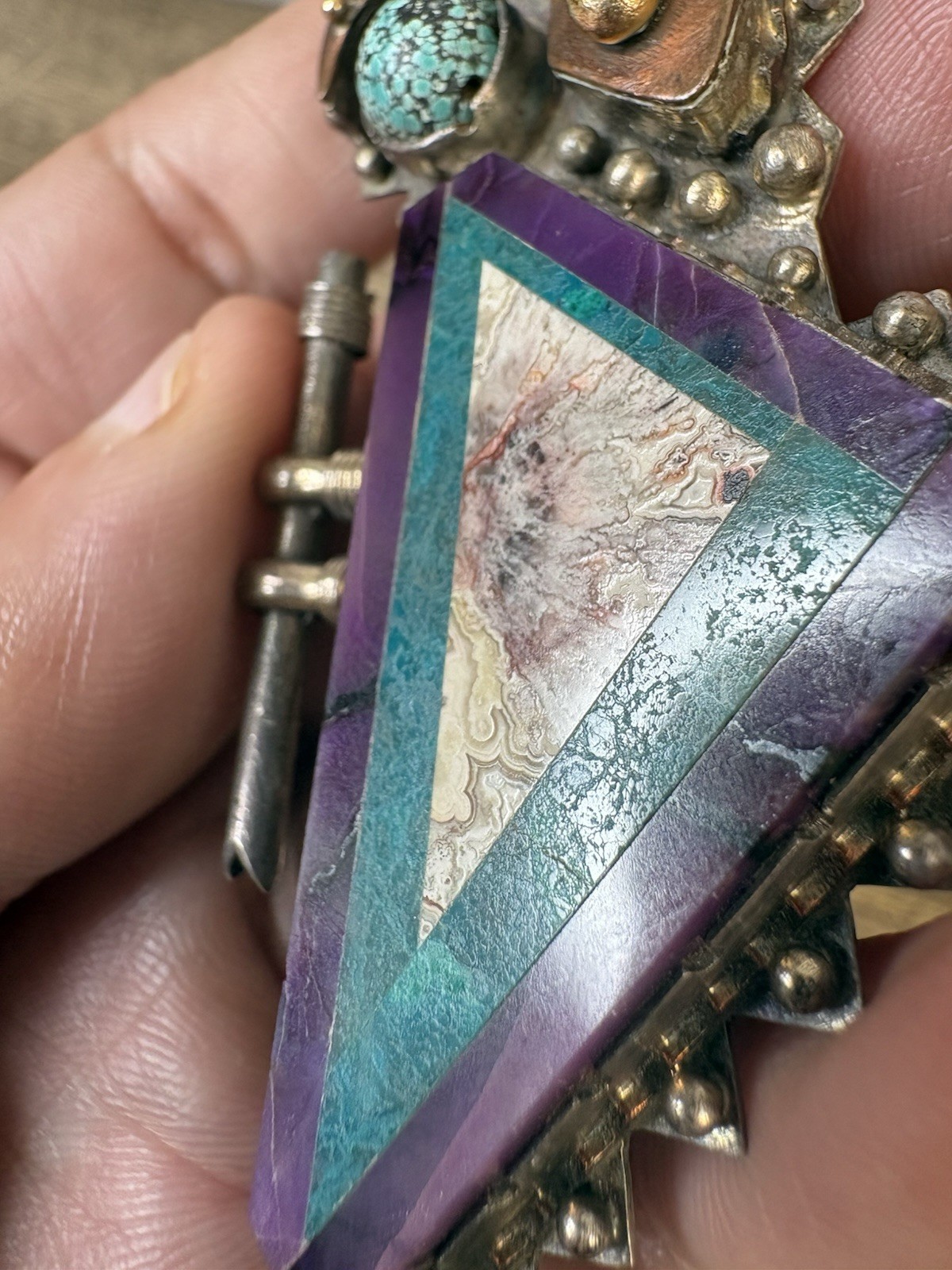 Native American Signed Geometric Multistone Sterl… - image 17