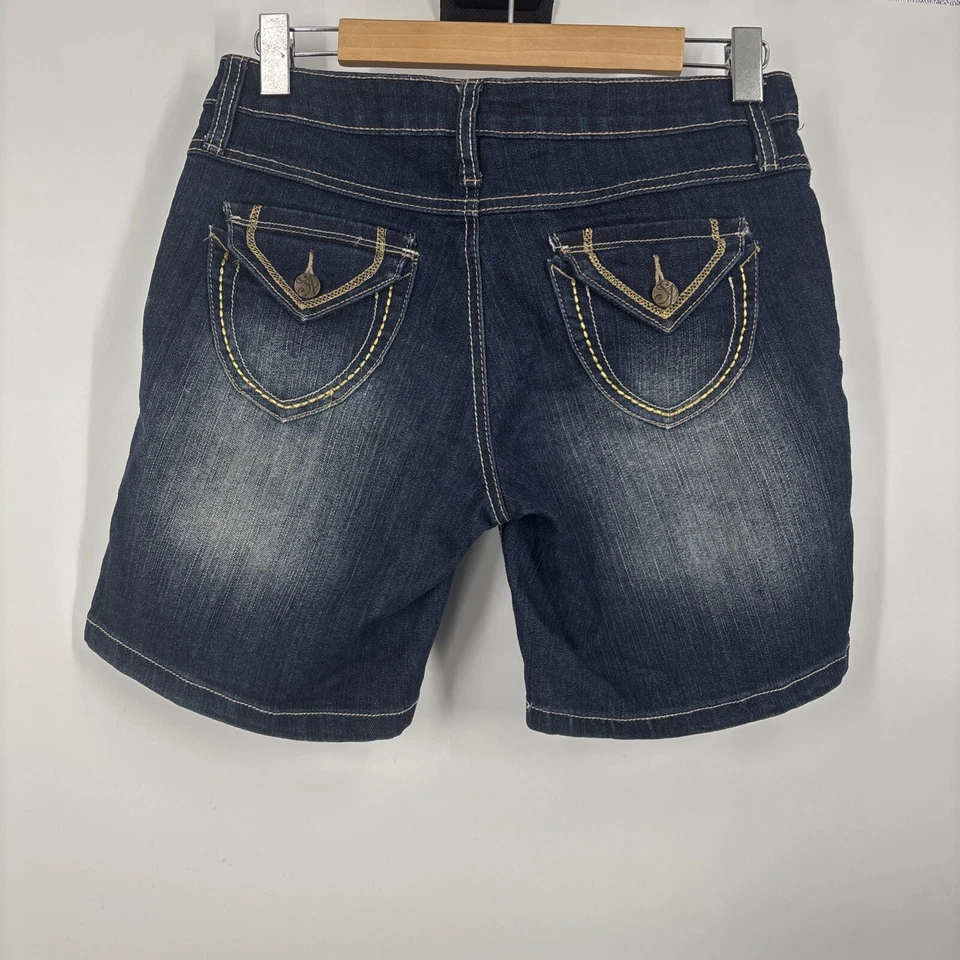 Pantalones Cortos de Jean Southpole Mujer 7 Azul Lavado Oscuro Bordado Bolsillo Y2k Retro Foto 4 de 4