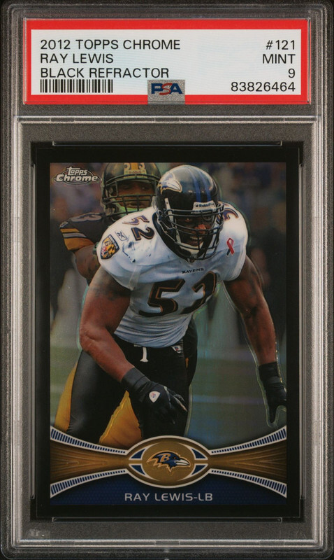 RAY LEWIS 2012 TOPPS CHROME BLACK REFRACTOR SP #121 /299 PSA MINT 9 POP 2 RAVENS
