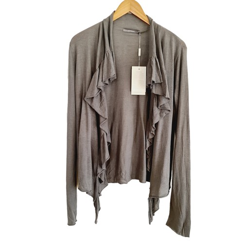 InWear Grey Silk Blend Cardigan Waterfall Ruffle Size Small Fine Knit RRP £60