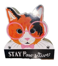 Greenbrier International Wood Cat Shelf/Table/Desk Décor “Stay Paw-sitive”