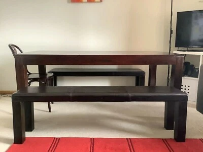 Solid Wood Dining Bench Table Withd Cushioned Bench Seats