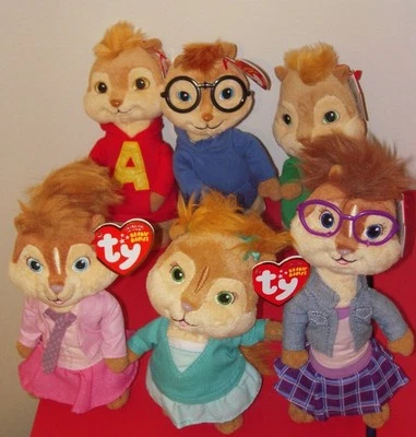 Set 6 Ty Beanie Babies Chipmunks Alvin Simon Theodore Brittany Eleanor Jeanette - Image 1 of 4
