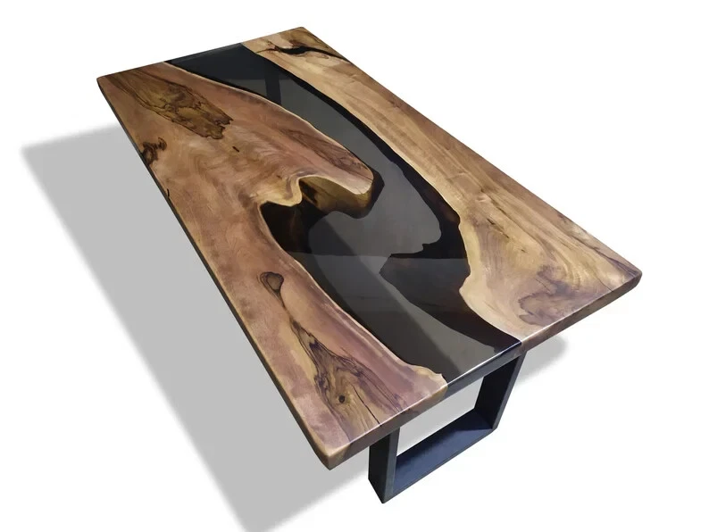 Custom Walnut Wood Table Black Clear Epoxy – Dining, Gaming, or Office Use - Image 2 of 4