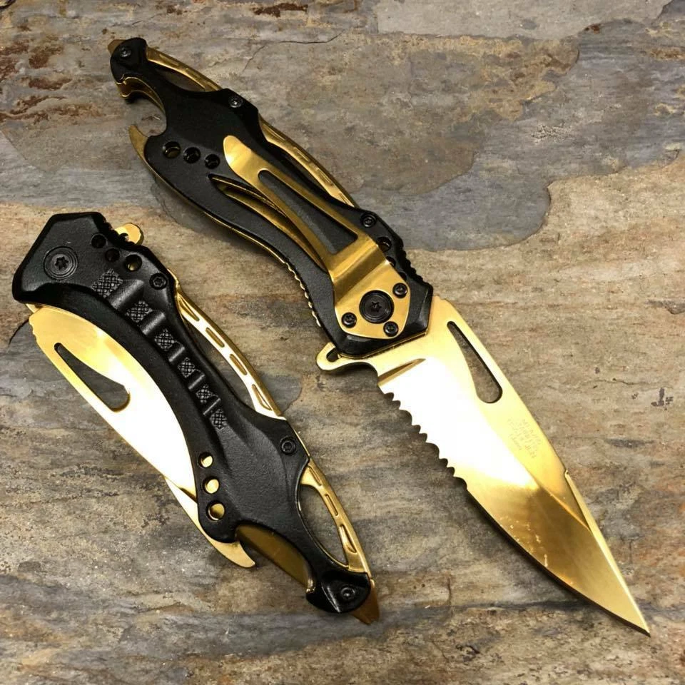 MTech BLACK & GOLD TITANIUM Spring Assisted ALUMINUM HANDLE Pocket Knife - Image 4 of 4