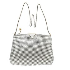 Vintage White Metal Mesh Crossbody Evening Clutch Purse Metal Strap 9" x 6.5"