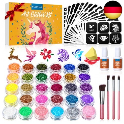 Glitzer Tattoo Set, 30 Farben Glitter Tattoo Set, Glitzertattoos Make Up Kit - Bild 1 von 8