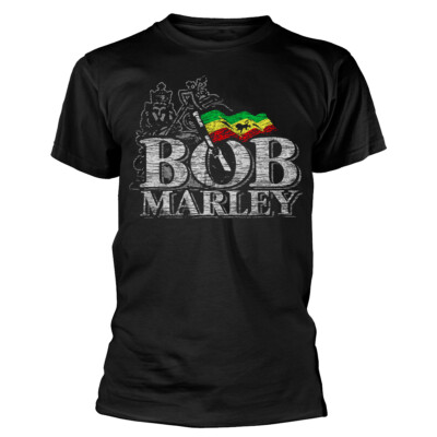 Bob Marley 'Distressed Logo' (Schwarzes) T-Shirt - NEU & OFFIZIELL!