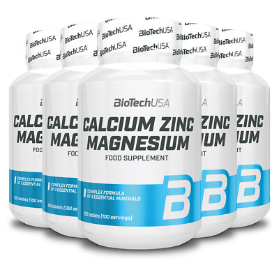 5x BioTech USA Calcium Zinc Magnesium 100 Tabletten (5 Dosen) Mineralien + BONUS