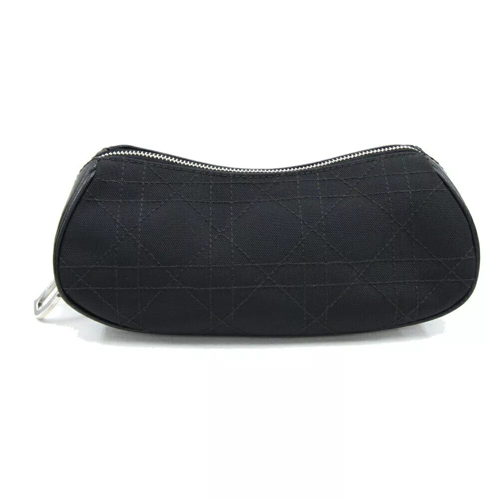 Pochette Dior cannage toile noire cuir occasion trousse de maquillage accessoire étui femme