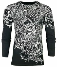 Xtreme Couture by Affliction Men's Thermal Shirt ACCUSER Skull Biker MMA Black