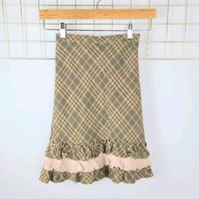 Charabia Paris Girls Skirt 8 Vintage Brown Tan Plaid Pink Ruffle Hem- Read