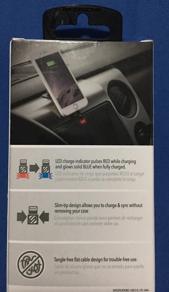 Scosche Flatout светодиодный кабель зарядки и синхронизации 3 фута для iPhone / iPad - черный - Изображение 2 из 2