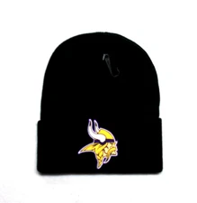 Minnesota Vikings flat cotton applique  on Black beanie  cap hat. See details
