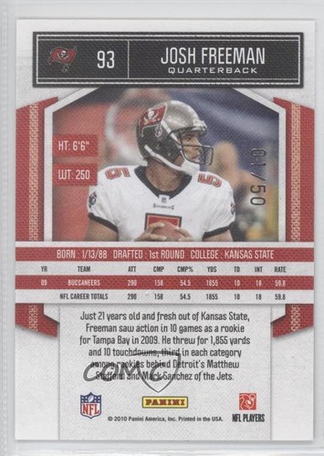 2010 Panini Classics Timeless Tributes Gold /50 Josh Freeman #93 - Picture 2 of 3