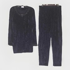 Vintage Bently Velour 2 Piece Lounge Set Long Sleeve Top Pull-on Pants Bling