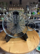 4963 (4) Vtg 1950s Jeannette Glass Blue Feather Pattern Snack Plates No Cups