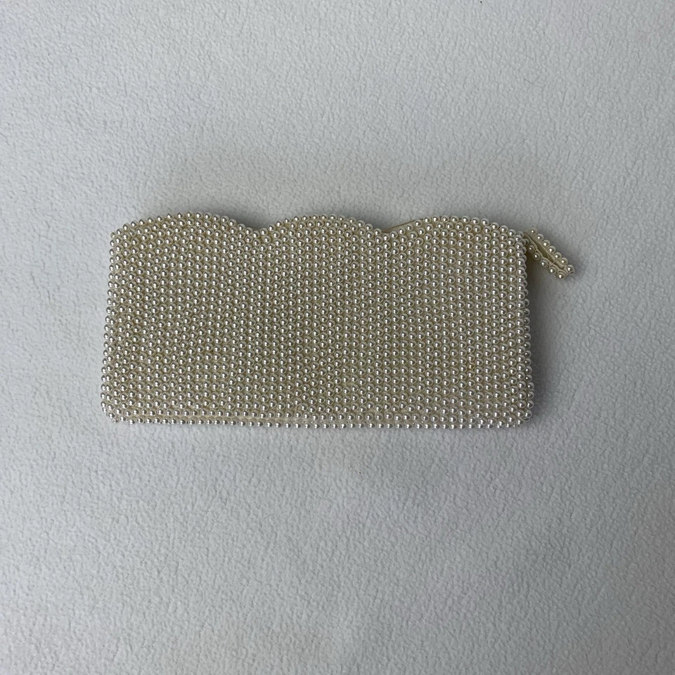 Cartera sin asas de noche con cuentas Anthony’s 8” blanca imitación perla cóctel fiesta vintage Foto 2 de 4