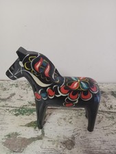 Vintage Black Dala Horse 10" Swedish Hemslojd Large