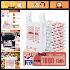 1000 Count White Thank You Bags with Handles - 11.5"x6.5"x21" Grocery  Retail T