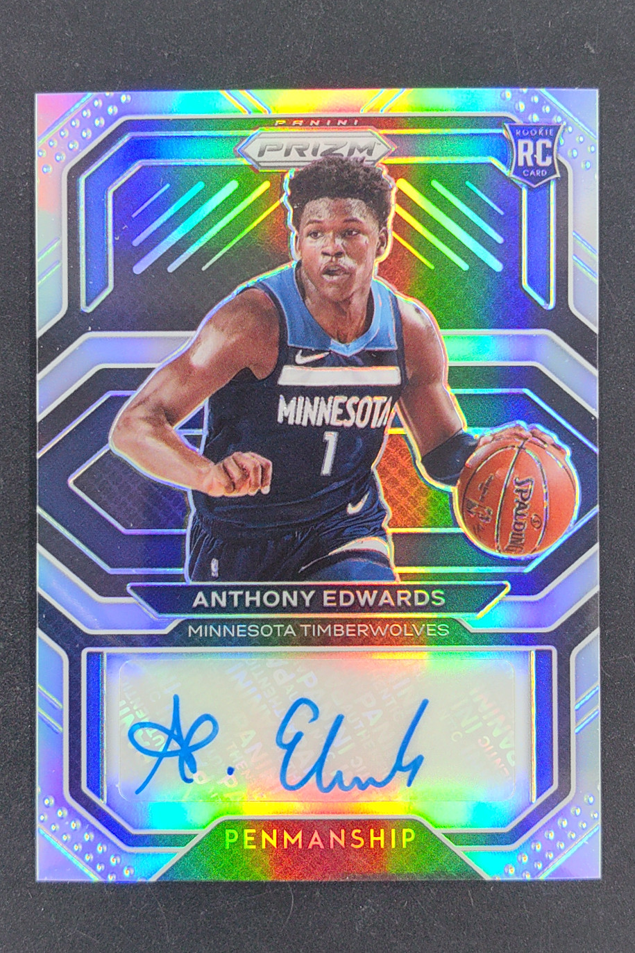 2020-21 Panini Prizm Anthony Edwards Rookie Penmanship Prizms Silver RC Auto