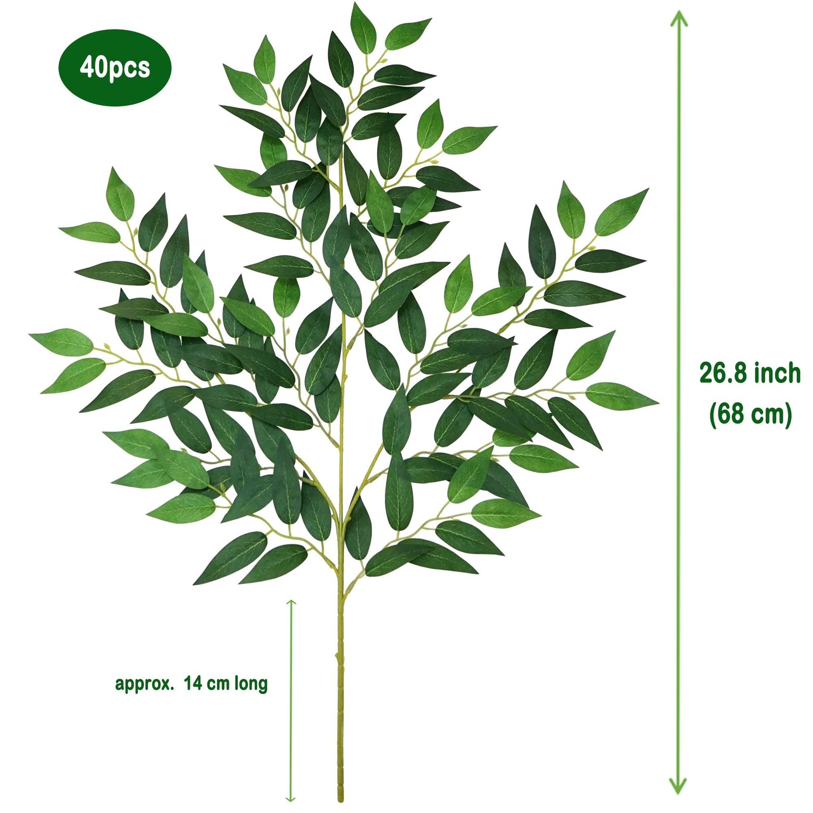 VOELIGT 40pcs Italian Ruscus Greenery 68cm Artificial Greenery Stems Leaf Gre...