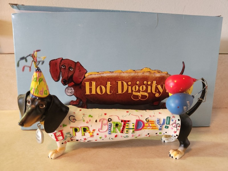 Westland Hot Diggity Dog Dachshund Weiner Dog Happy Birthday Woopie Weiner + Box