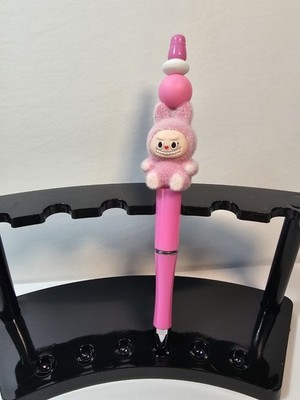 Handcrafted Beaded Pen Fuzzy Pink Labubu Silicone Beads With Extra Black Ink 