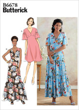 B6678E5 Easy to Sew Women'S Unlined Shin and Knee Length Dress Sewing Patterns,