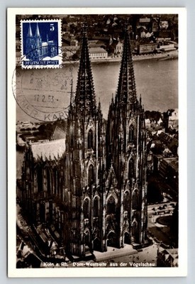 Cologne Cathedral RPPC Postcard 1953 Postmarked Kölner Dom Aerial View Germany