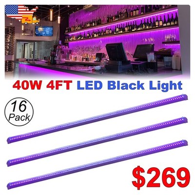 16 Pack 4Ft Linkable UV Bar LED T8 Black light Integrated Single Fixture 40W
