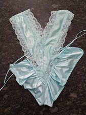 Vintage 1980s TARA Aqua Blue Lace Teddy Lingerie Made in USA Large