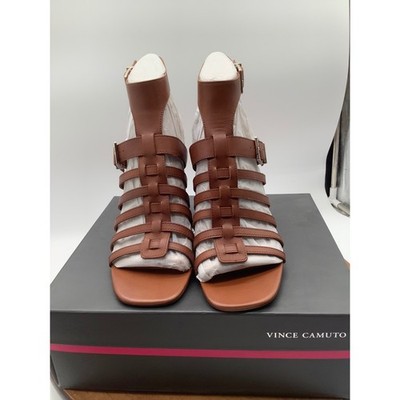 Vince Camuto Hicheny Cinnamon Bark Leather Caged Block Heel Sandals 9.5M NEW
