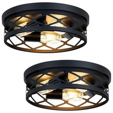 2 Pack Flush Mount Ceiling Light Fixture, Black, for Hallway, Kitchen, Farmho...