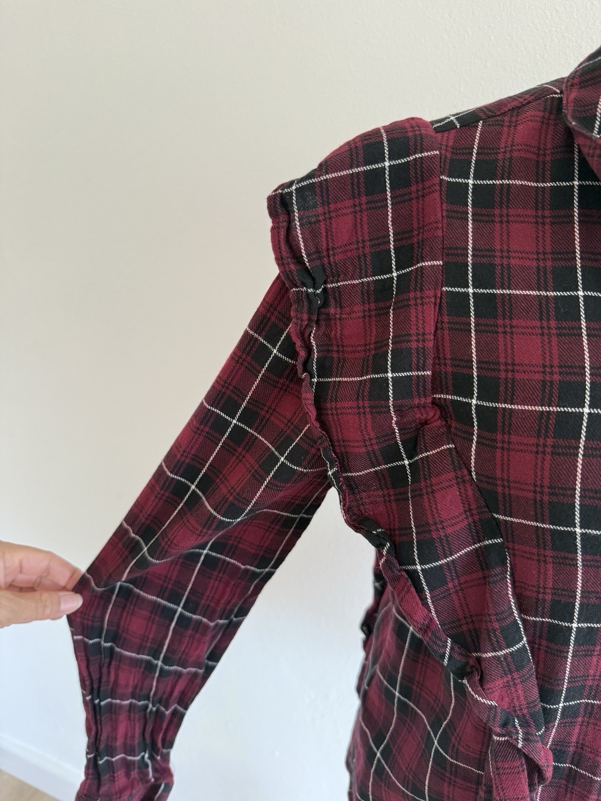 BCBGeneration Ruffled Plaid Button-down Shirt - P… - image 5