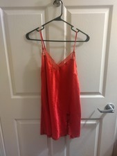 Victoria  s Secret Slip Chemise Lingerie Camisole Red w/Lace Trim Size M