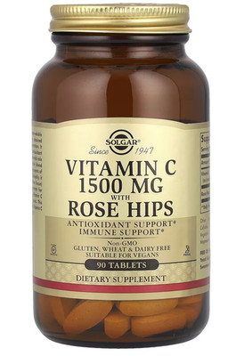 SOLGAR VITAMIN C 1500mg with ROSE HIPS 90 Tabletten VITAMIN C mit WILDROSE
