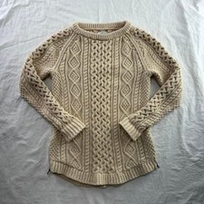 L.L. Bean Signature Women's Cream Oatmeal Fisherman Cable Knit Sweater Sz XS
