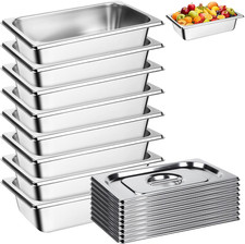 8Pack Hotel Pans with Lids 1/4 Stainless Steel Steam Table Pan 2.55" Deep Hot...
