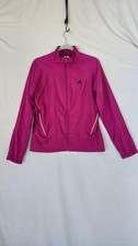 Adidas Track Jacket Womens Medium Pink Full Zip Mesh Lined Pockets 3 Stripe Back
