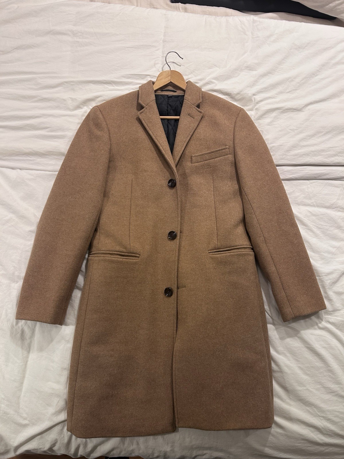 Camel brown wool topcoat by J.Crew, men's Thompson style