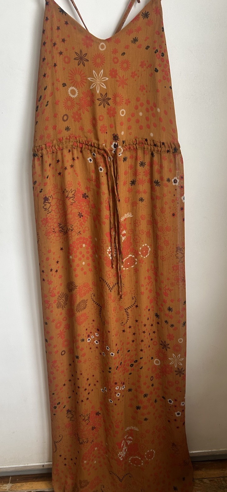 Zara Women’s Size S Boho Floral Maxi Dress Mustard Orange Sleeveless