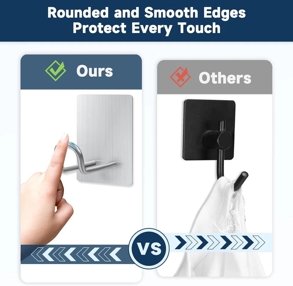 Ganchos autoadhesivos de alta resistencia, grandes ganchos de toalla de acero inoxidable, sin taladros Foto 4 de 4