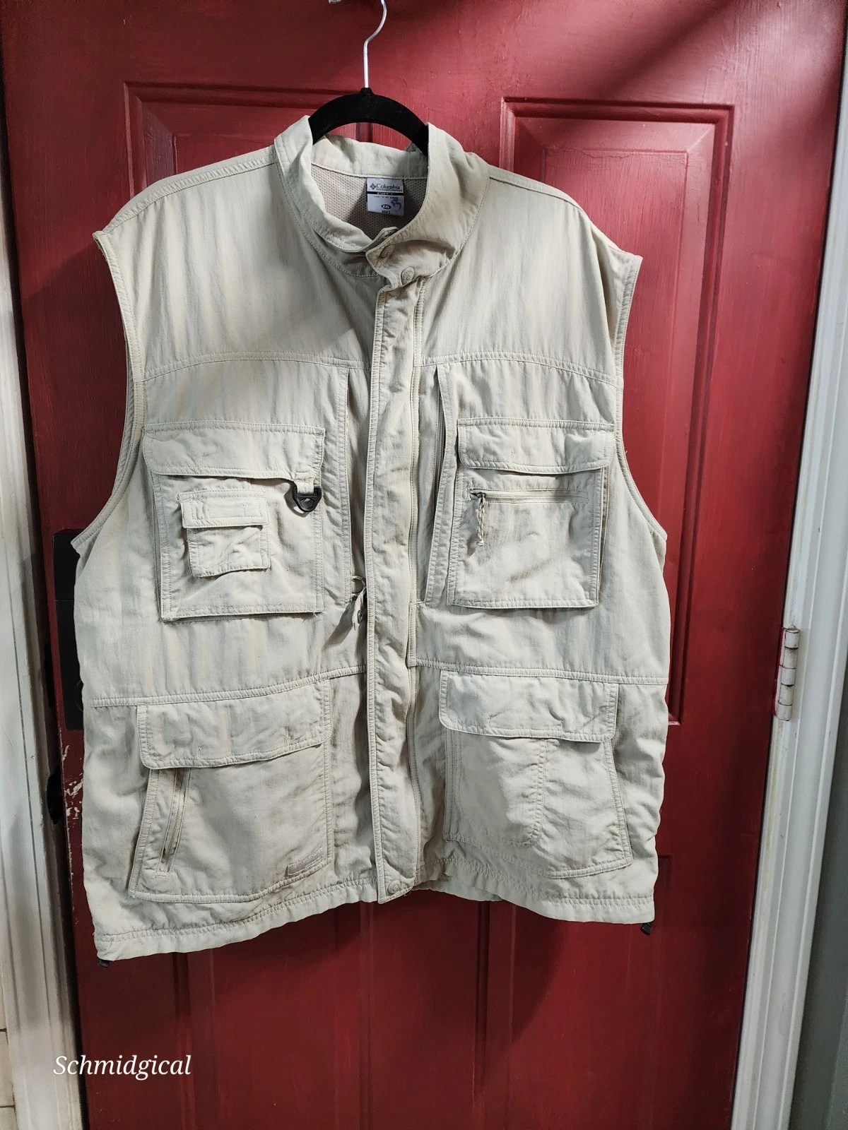 Columbia Fishing Vest Mens XXL Beige GRT Omni Dry Utility Hiking Snack Pockets