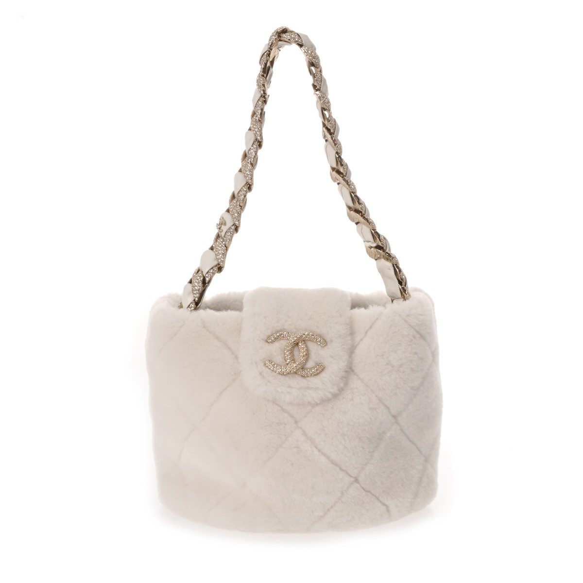 CHANEL Bucket bag Matrasse fur/Rhinestone white Women Handbag