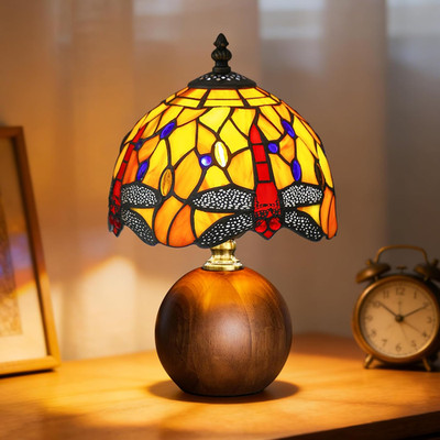 12.2'' Tiffany Lamp, Handcrafted Dragonfly Stained Glass Table Lamp with Weighted